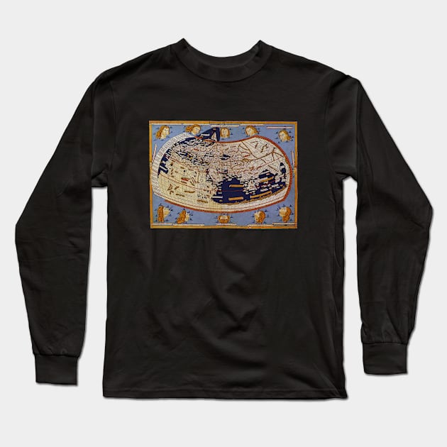 Antique Ptolemaic Old World Map by Johannes of Arnsheim Long Sleeve T-Shirt by MasterpieceCafe